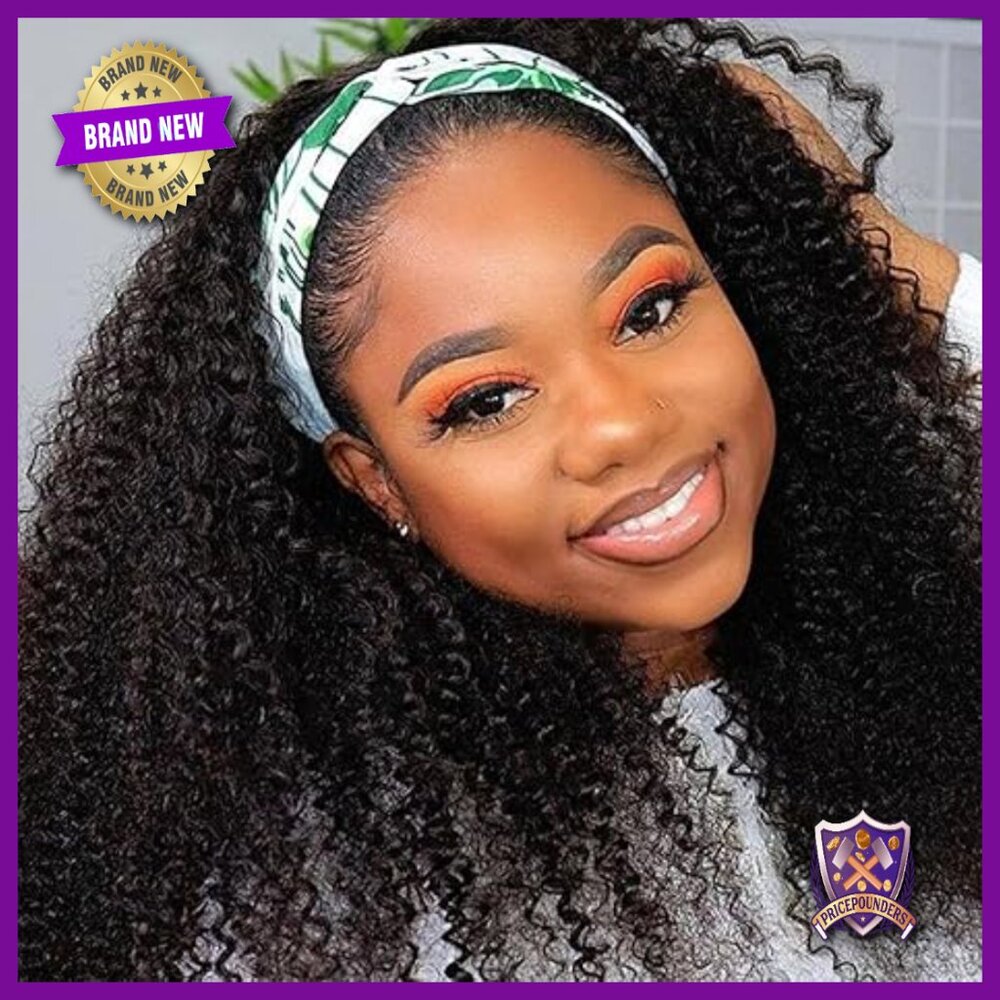20 Inch Human Hair Headband Wig Glueless Curly Wave 150% Density